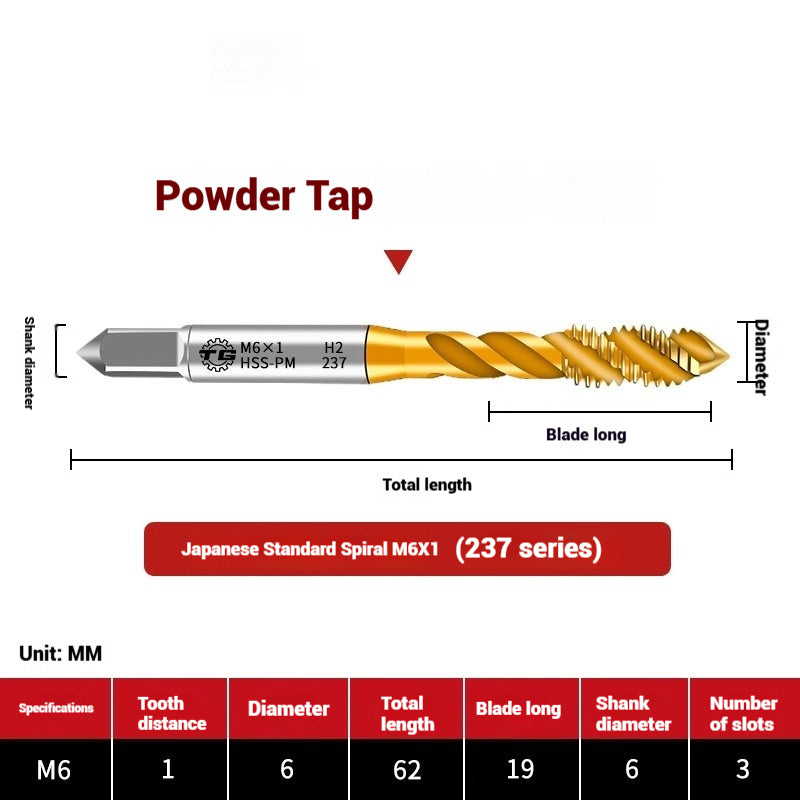 1103-Powder metallurgy high-speed steel tap 232 titanium-plated screw tip stainless steel machine tap Japanese standard apex tap Shandong Denso Pricision Tools Co.,Ltd.